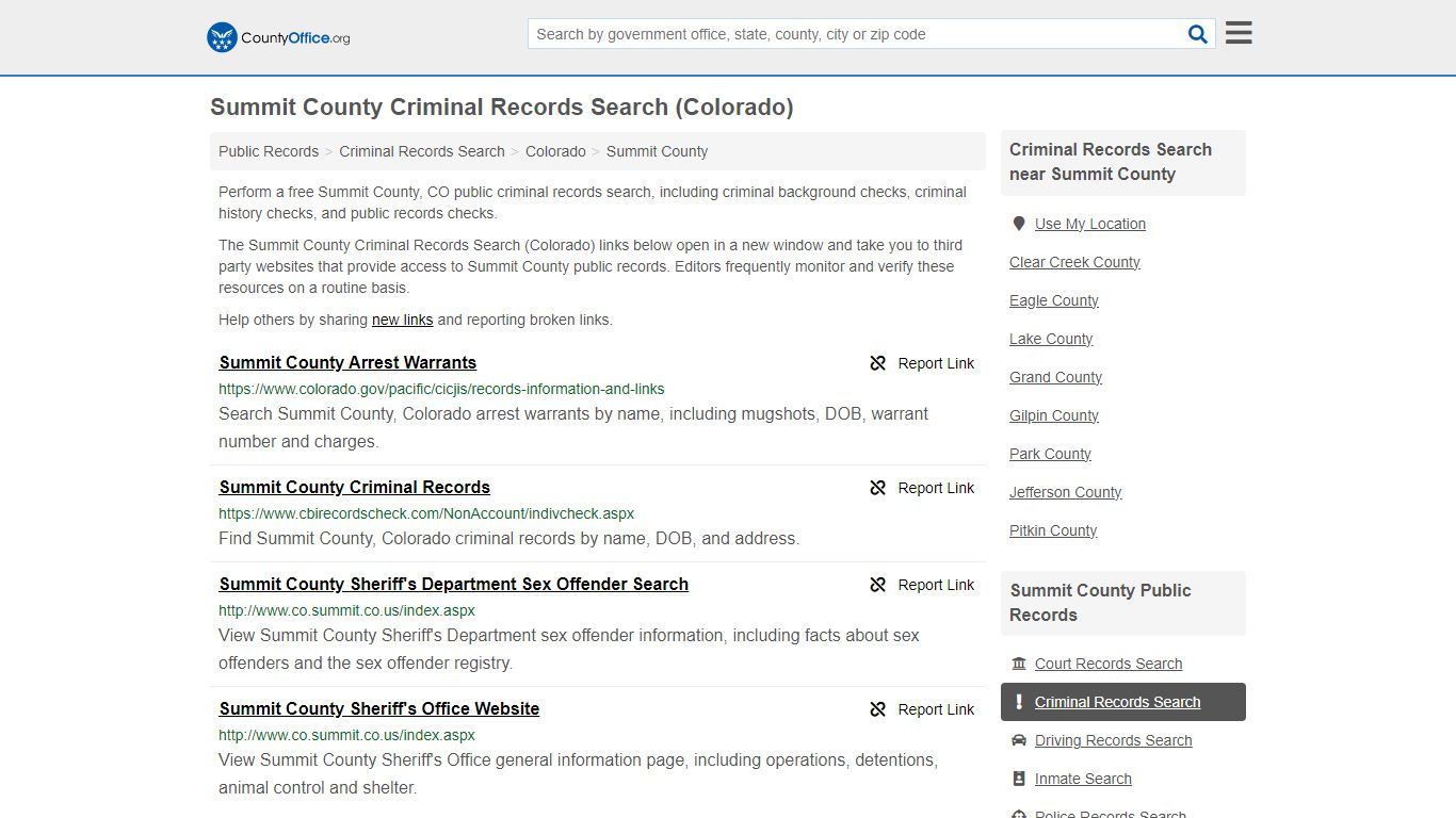 Summit County Criminal Records Search (Colorado) - County Office